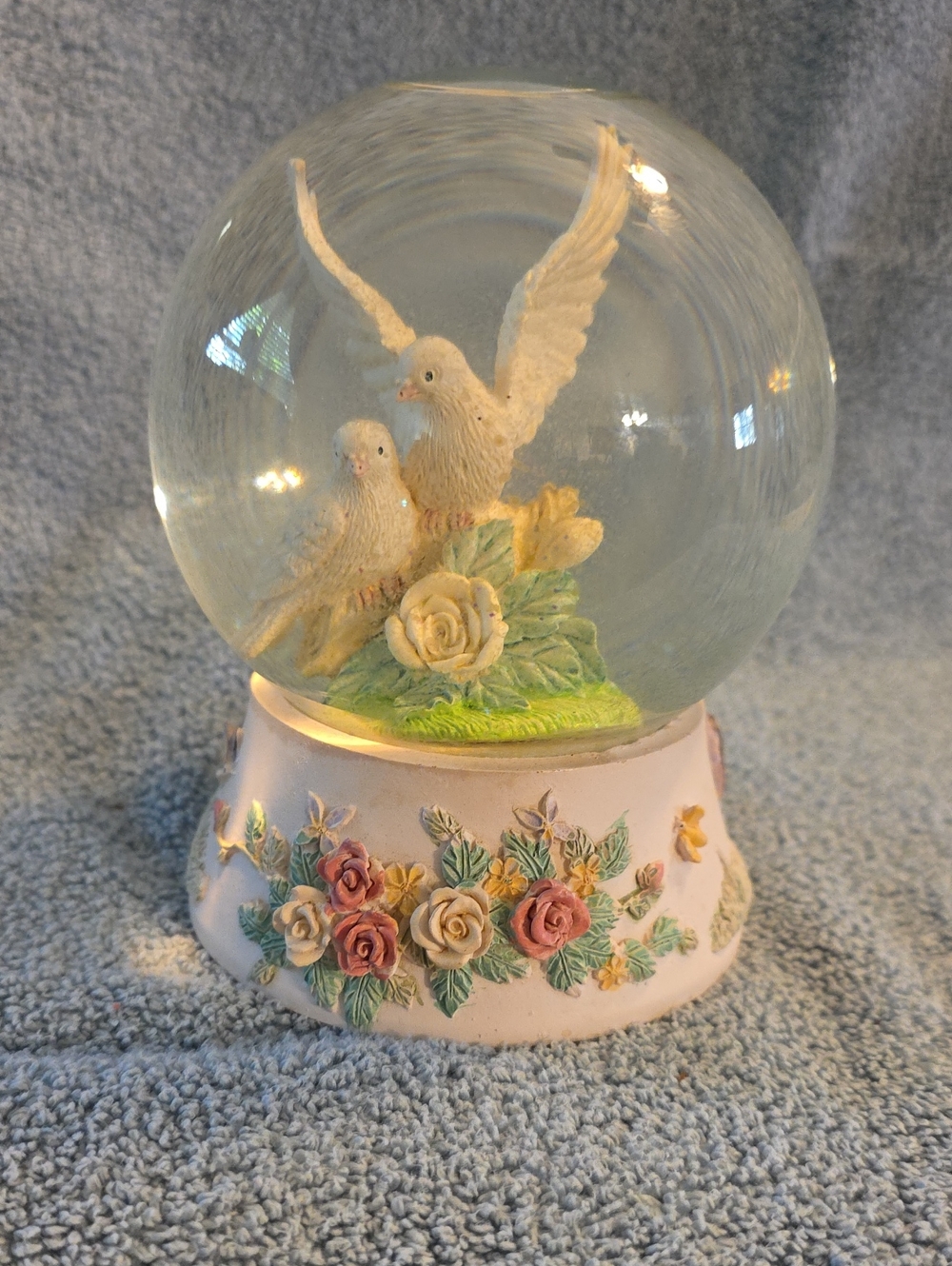 Glama Musical Dove and Rose Water Globe. Love Story.